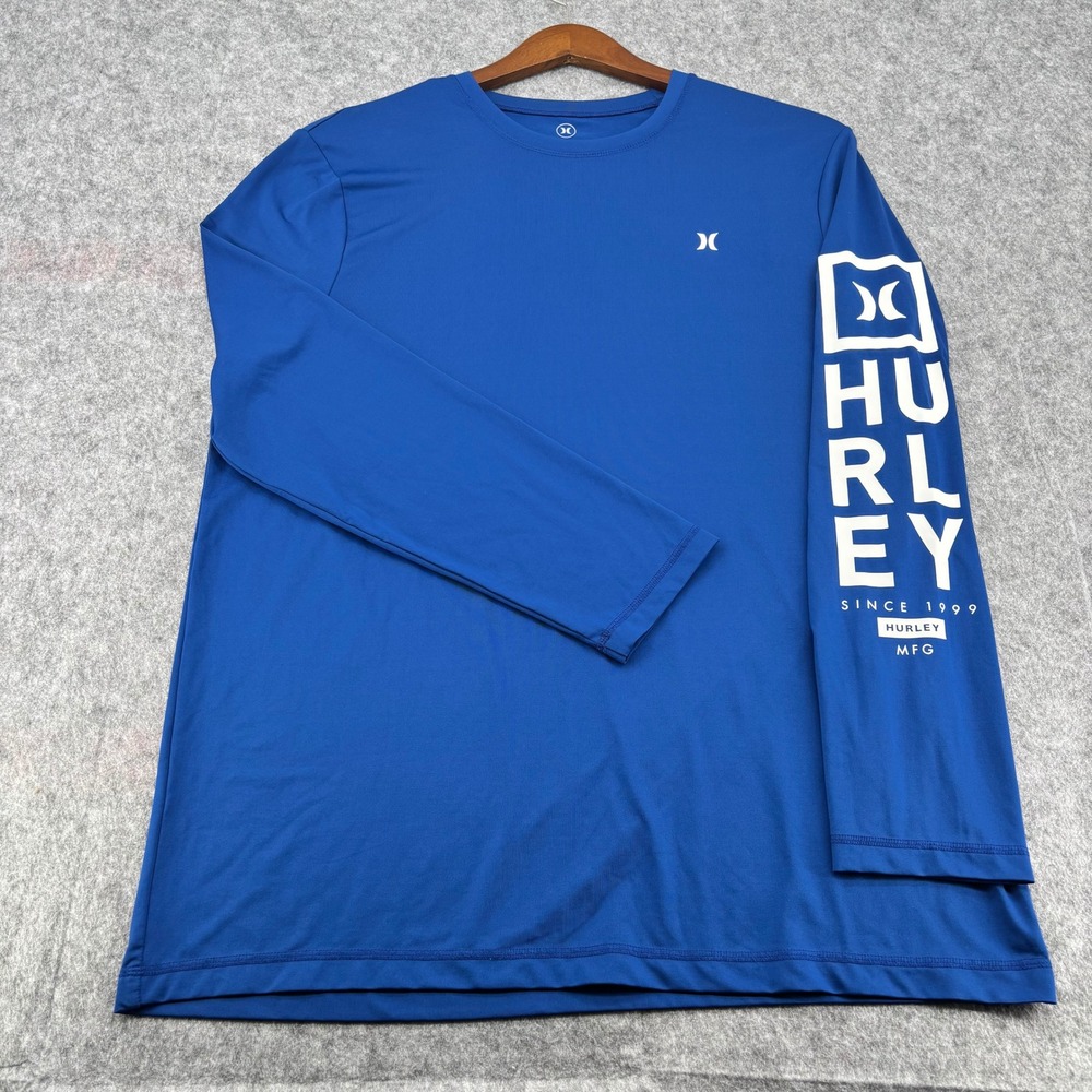 Hurley Mens Long Sleeve Rash Guard Blue Graphic Swim Shirt XL